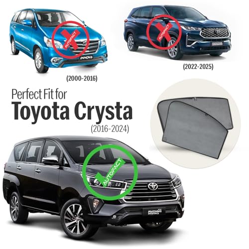 Image of Autofact Car Sunshades for Toyota Innova Crysta (2016 to 2024), UV Protection, Useful Car Accessories, Custom fit Sun Shades for Side Windows, Set of 6
