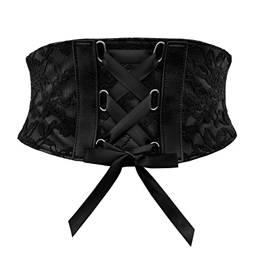 BlackButterfly Cinturón elástico de corsé de cintura de encaje de 14CM (Negro, M) Cover