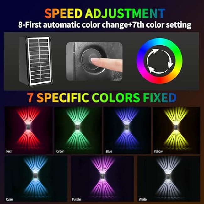 Solar Wall Lights, Up and Down Lighting Outdoor Light Waterproof IP65, Solar Fence Light for Yard Garden Garage Pools Deck (2LED-Multi-Colored, 4PACK)