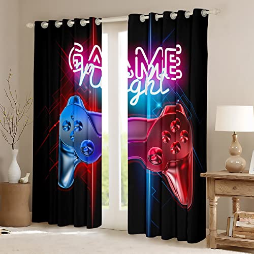 Loussiesd Boys Gamepad Curtains Gamer Window Drapes for Teens Kids Men Black Modern Video Game Controller Window Treatments Cool Blue Red Action Buttons Window Curtain Room Decor W52*L90 - Image 2