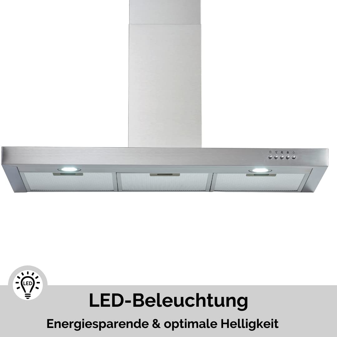 PKM Wandhaube 9004W | Dunstabzugshaube | 90cm Breite | Edelstahl | 3 Leistungsstufen | LED Beleuchtung | Abluft | Umluft