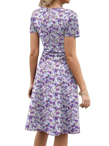Image of Women's 2026 Fit and Flare Dress Summer Casual Elegant Vintage Floral Printed Work Party A-line Dress with Pockets 162