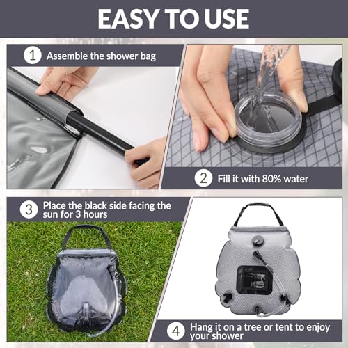 Hortsun 4 Pack Solar Portable Shower Bag 5 Gal/20l Solar Heating Camping Shower Bag with On-Off Switchable Head and Removable Hose for Outdoor Camping Hiking Traveling Beach Swimming miniatura 6