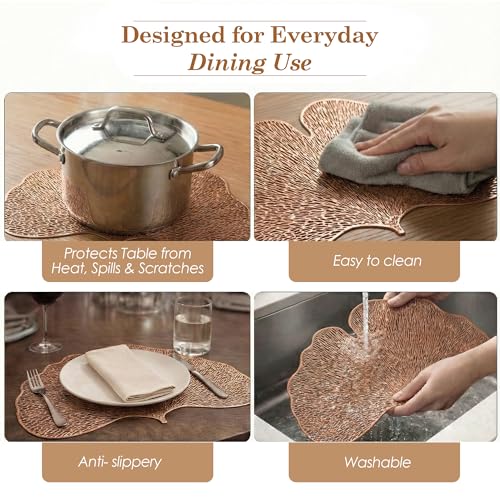 Image of Kuber Industries 4 Pcs Leather Side Table Mats | Washable Placemat /Dining Table Mat for Wedding and Family Functions | Butterfly Design - Copper
