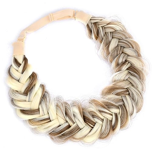 BOBIYA Messy Wide 2 Strand Synthetic Hair Braided Headband Classic Chunky Plaited Hair Headband (Highlighted Ash Brown)