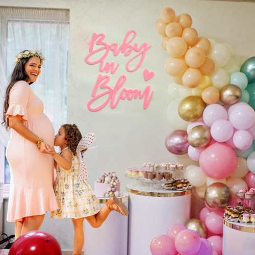 Image of Baby in Bloom Sign for Baby Shower Backdrop - Pink Baby in Bloom Felt Letter Large Banner Sign for Gender Reveal Party He or She Boys and Girls Baby Shower 1st Birthday Event Wall Photo Props Decor