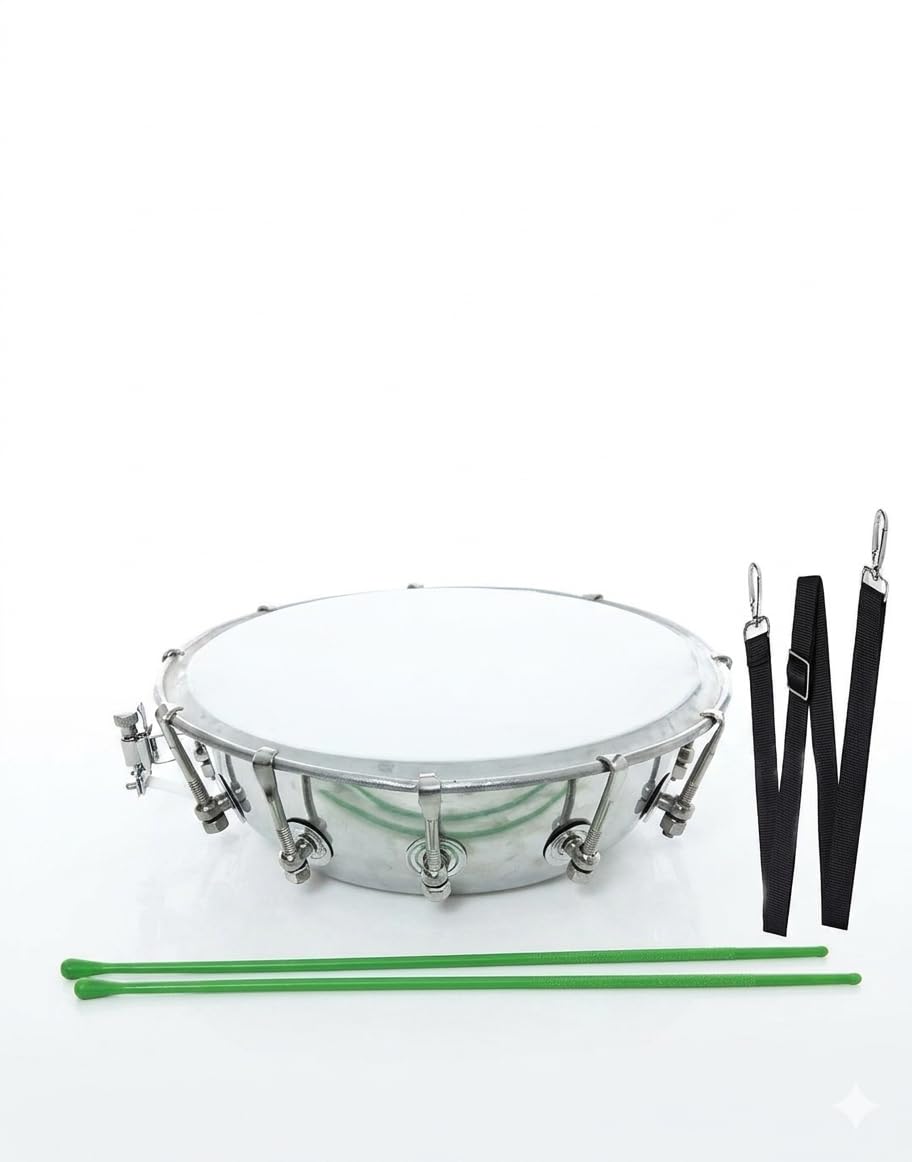 TASHA Drum with Green Drumsticks and Adjustable Shoulder Strap, Metal Body, Tunable Head-image-21
