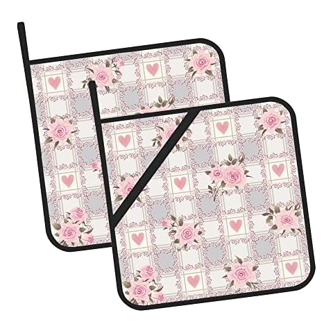 Pink Roses Heat Resistant Pot Holders Set Cover
