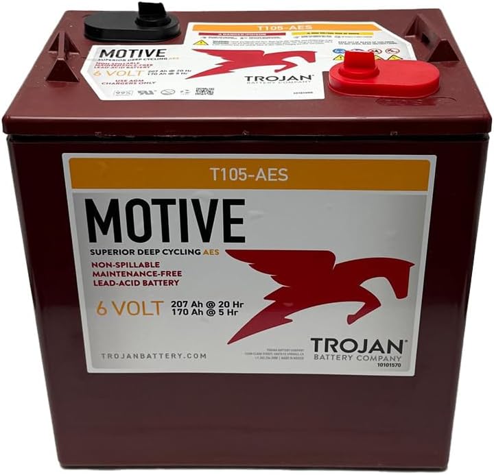 Trojan T105-AES 6V Superior Deep Cycling VRLA AGM Batteries, Maroon, Pack of 4