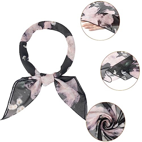 Allegra K Women Chiffon Scarves - 27.6" X27.6" - Floral Print Square Kerchief Neck Scarf Neckerchief4