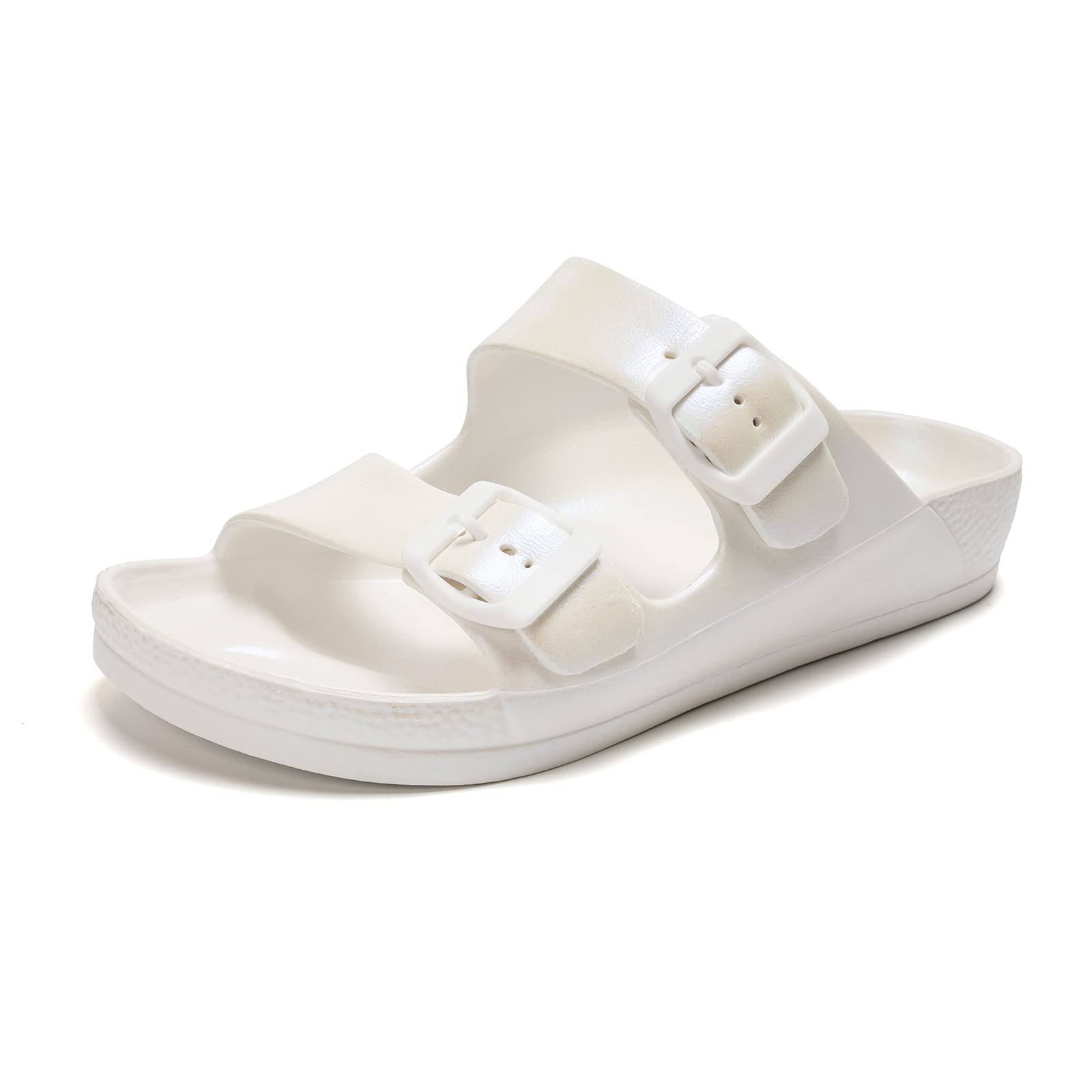 FUNKYMONKEY Women's Comfort Slides Double Buckle Adjustable EVA Flat Sandals