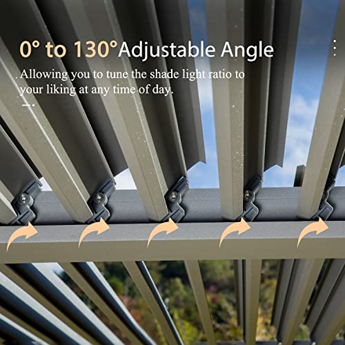 Domi Louvered Pergola 12' × 16', Outdoor Aluminium Pergola with Adjustable Roof, Curtains and Netting, Hardtop Gazebo for Patio, Deck, Garden, Yard, Beach(Gray) - Image 4