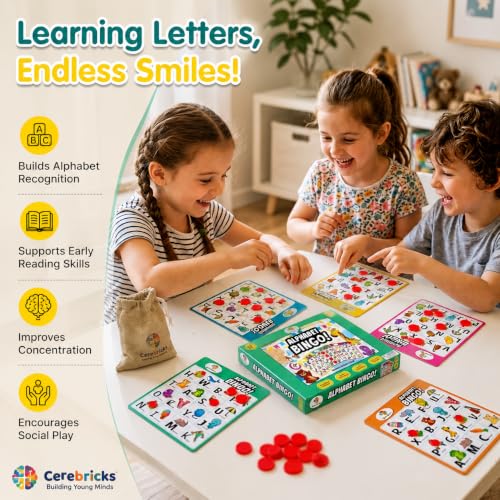 Image of Alphabet Bingo Educational Board Game - Alphabet Learning, Fun Learning Toys & Games for Kids, Alphabet Learning Activity, Pre School Learning, Gifts for Boys & Girls Ages 2.5-8 Years