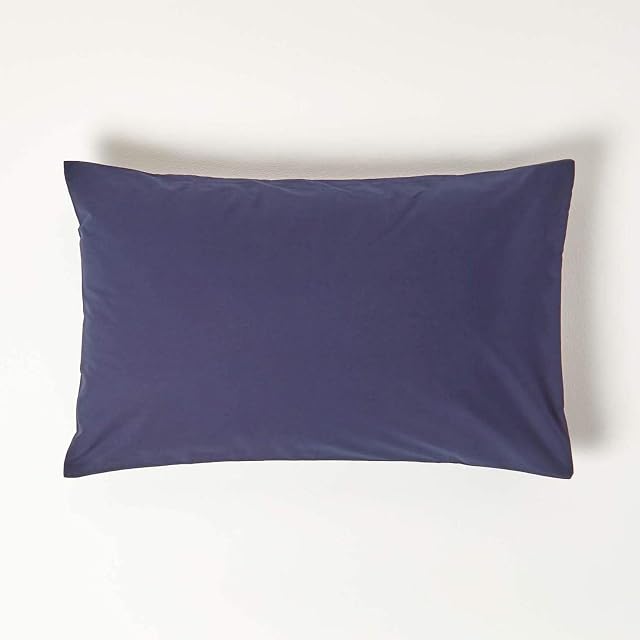 HOMESCAPES Navy Blue Pure Egyptian Cotton Pillowcase Standard Size 200 TC 400 Thread Count Percale Equivalent Housewife Pillow Case