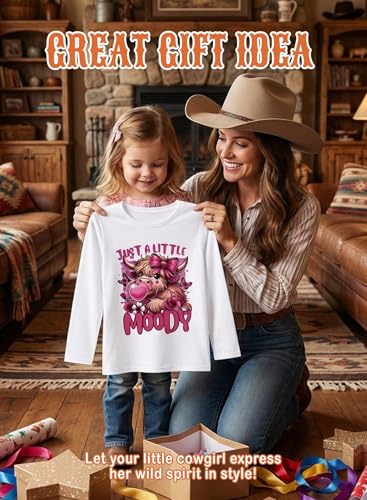 Image of Girls Western Cow T-Shirts - Cute Cowgirl Outfits for Kids Short Sleeve Shirts Funny Tops Rodeo Graphic Summer Tee