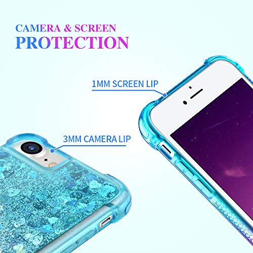 Ruky Iphone 6 6S 7 8 Case, Iphone Se 2020 & Iphone Se 2022 Case, Gradient Quicksand Series Glitter Bling Flowing Liquid Floating Tpu Bumper Cushion Protective Women Girls Phone Case (Teal Purple) #TOP4