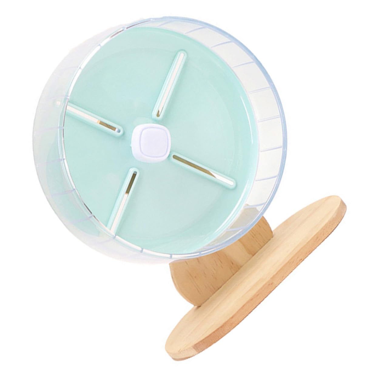 WOONEKY Rueda Silenciosa para Hámster y Erizo 20 Cm de Plástico Soporte de Madera para Jaula, Rueda Compacta y Estable para Pequeños Roedores Mascotas