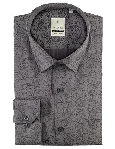Image of 7-DAYS Men's Premium Formal Printed Shirt - 100% Cotton, Regular Fit, Full Sleeves, with Pocket - Stylish for Special Occasions.