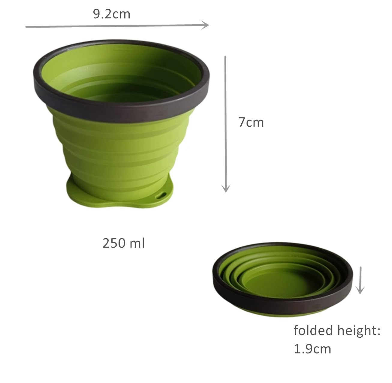 250ml Collapsible Silicone Camping Cup - Portable Foldable Drinking Mug for Outdoor, Hiking & Travel(Olive)