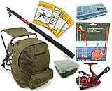 Roddarch Junior Complete Fishing Kit with Folding Stool Backpack 2m Telescopic Rod, Pre-Spooled Reel & Loaded Tackle Box All-in-One Kids Beginner Angling Set for Outdoor Adventures