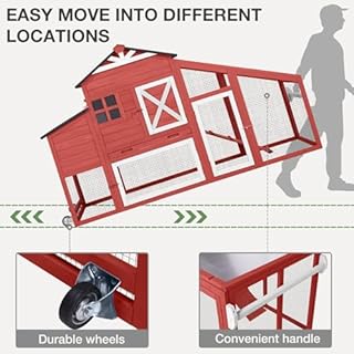 Aivituvin Chicken Coop 65" Wooden Hen House with Large Nesting Box, Outdoor Poultry Cage with Removable Tray,Warerproof Panel Roof (Red)