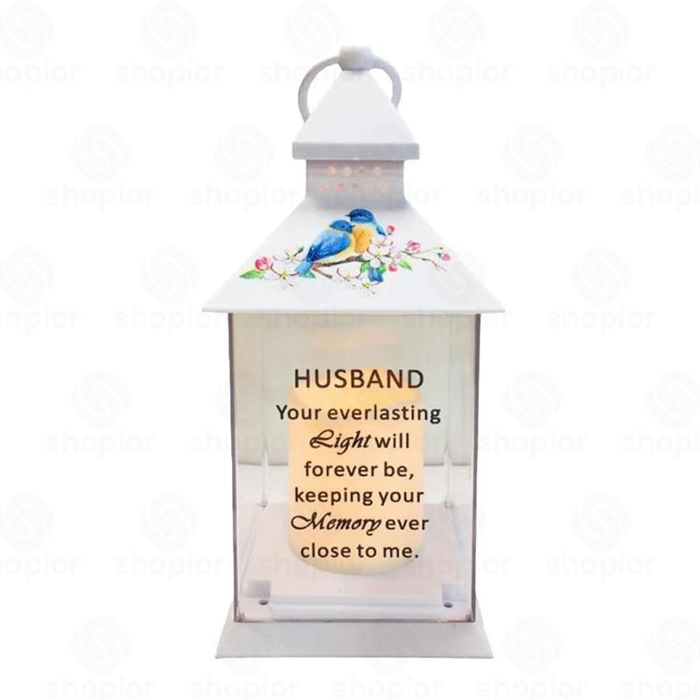 Waterproof Memorial Light Up Lantern for Graveside – Birds Flickering LED Candle with Timer, Weatherproof Remembrance Sympathy Gift or Loved Ones (Birds Lantern - Husband)