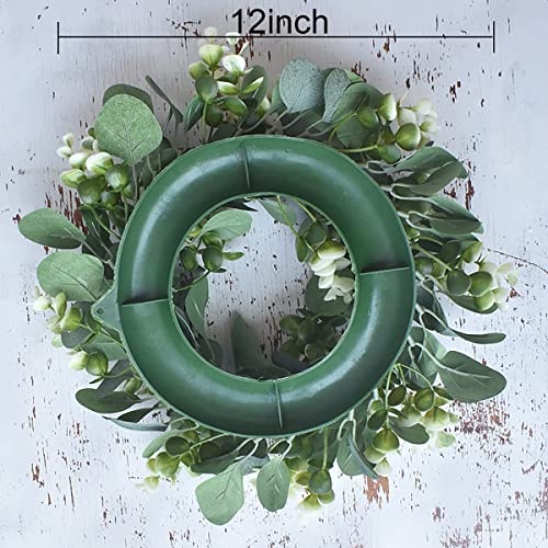 Grbambi Artificial Eucalyptus Wreath 12Inch Fabric Eucalyptus Leave Wreath Round Green Wreath For Farmhouse Wall Window Decor #TOP3