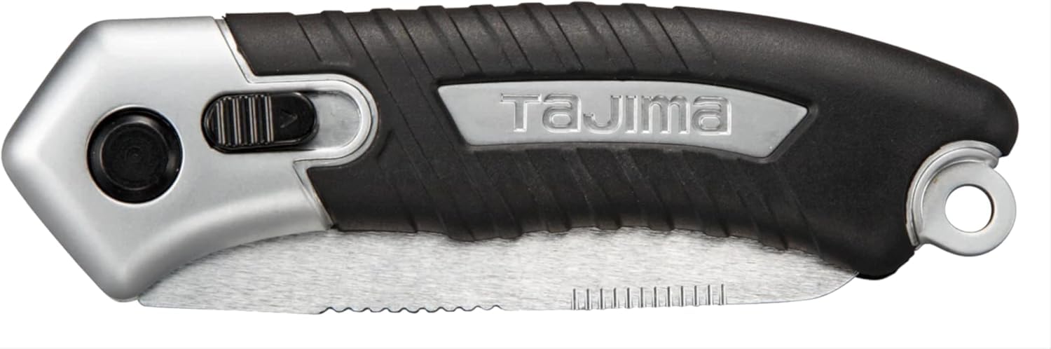 Tajima Klappmesser 185/68 mm (Messer mit Sicherheitsverriegelung, robust, extrascharfe gehärtete Klinge, gummierter, leicht gebogener Griff mit Halteöse) DK-FKSD-EUR