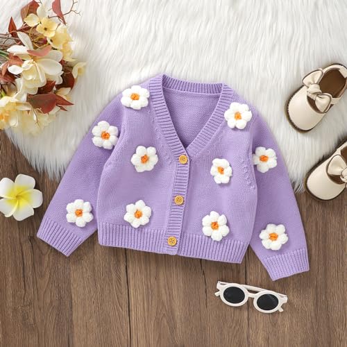 Toddler Baby Girl Sweater Floral Cardigan Knit Long Sleeve Coat Cute Fall Winter Outfits Clothes Infant Newborn2