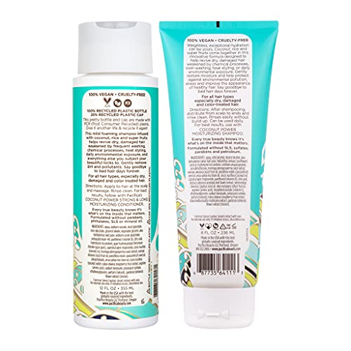 Pacifica Beauty Coconut Power Strong & Long Moisturizing Shampoo For Dry + Damaged Hair, 100% Vegan & Cruelty Free, Sulfate + Paraben Free, White, 2 Count #TOP1