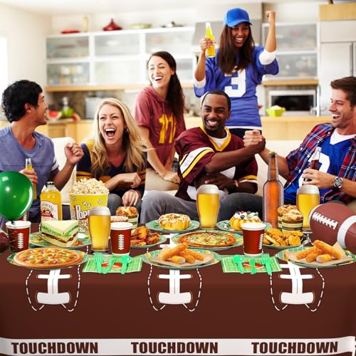 Image of WNINK 4 Pack Football Decorations - Disposable Tablecloth Plastic Table Cover for Football Themed Games Birthday Party - 54 X 108 Inch