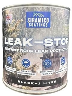 SIRAMICO COATINGS | Leak Stop Rapid Roof Repair BLACK Paint | 1 Litre | Instant Waterproof Roof Sealant | Perfect for Flat and Pitched Felt, Shed & Garage Roofs | Can Be Applied to Damp Surfaces