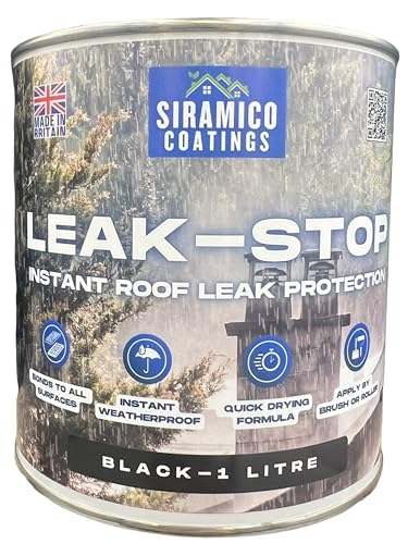 SIRAMICO COATINGS | Leak Stop Rapid Roof Repair BLACK Paint | 1 Litre | Instant Waterproof Roof Sealant | Perfect for Flat and Pitched Felt, Shed & Garage Roofs | Can Be Applied to Damp Surfaces