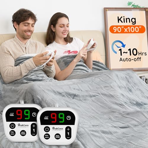 Mia&Coco Electric Blanket King -90"x100" Dual Control Flannel Heated Blanket,