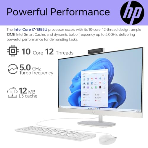Image of HP 27 i7 All in One Desktop, 27 inch FHD, Intel i7-1355U, 64GB RAM, 2TB SSD, Wired Keyboard & Mouse, IR Camera, HDMI, RJ45, Wi-Fi 6, Windows 11 Home, White with ADATA 512 External SSD Bundle