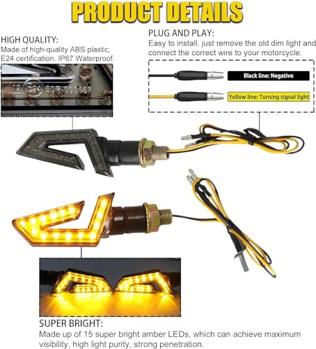 Image of DREAMIZER 4PCS Arrow Motorcycle Turn Signals 15 LED 12V Motorcycle Blinkers Indicators Amber Lamp Compatiable for Motorbike Scooter Quad Cruiser Off Road Touring