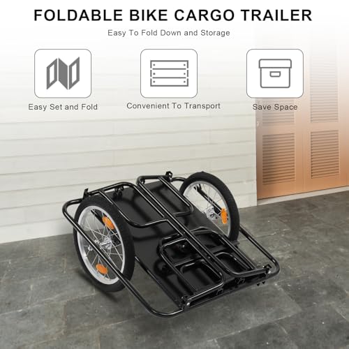 Image of PEXMOR Foldable Bike Cargo Trailer with Universal Bike Hitch, Bicycle Wagon Trailer with 16 inch Wheels & Reflectors, Large Loading Bike Trailer Storage Cart