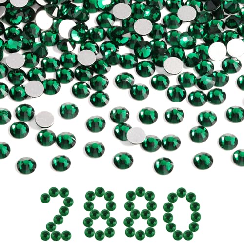 Image of Beadsland Flat Back Crystal Rhinestones Bulk, Emerald, SS30, 2880pcs | Flatback Glass Gems for Nails Crafts Clothes DIY Decoration, Glue Fix, 6.3-6.5mm,Dark Green
