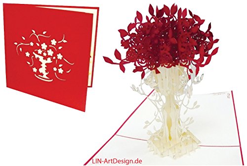 Tarjetas de felicitación Lin Pop Up Texto Thank You"Gute Besserung Tarjetas de cumpleaños Día de la Madre Tarjetas Tarjetas de felicitación Tarjetas de flores, rosas