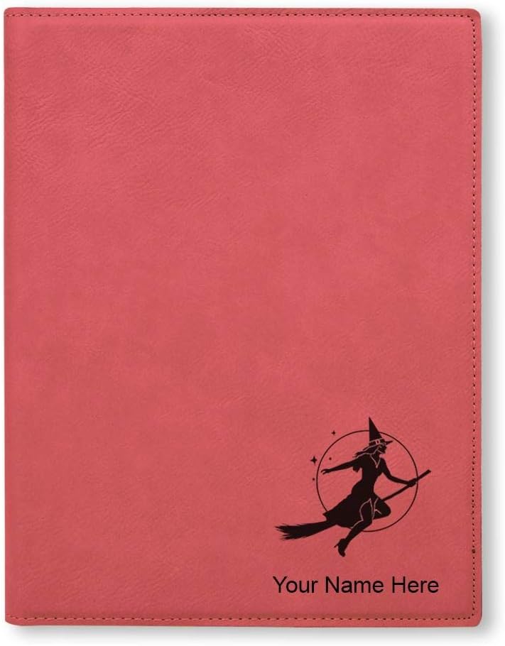 Small 7" X 9" Portfolio Notepad, Halloween Sexy Witch, Personalized Engraving Included (Black with Silver)