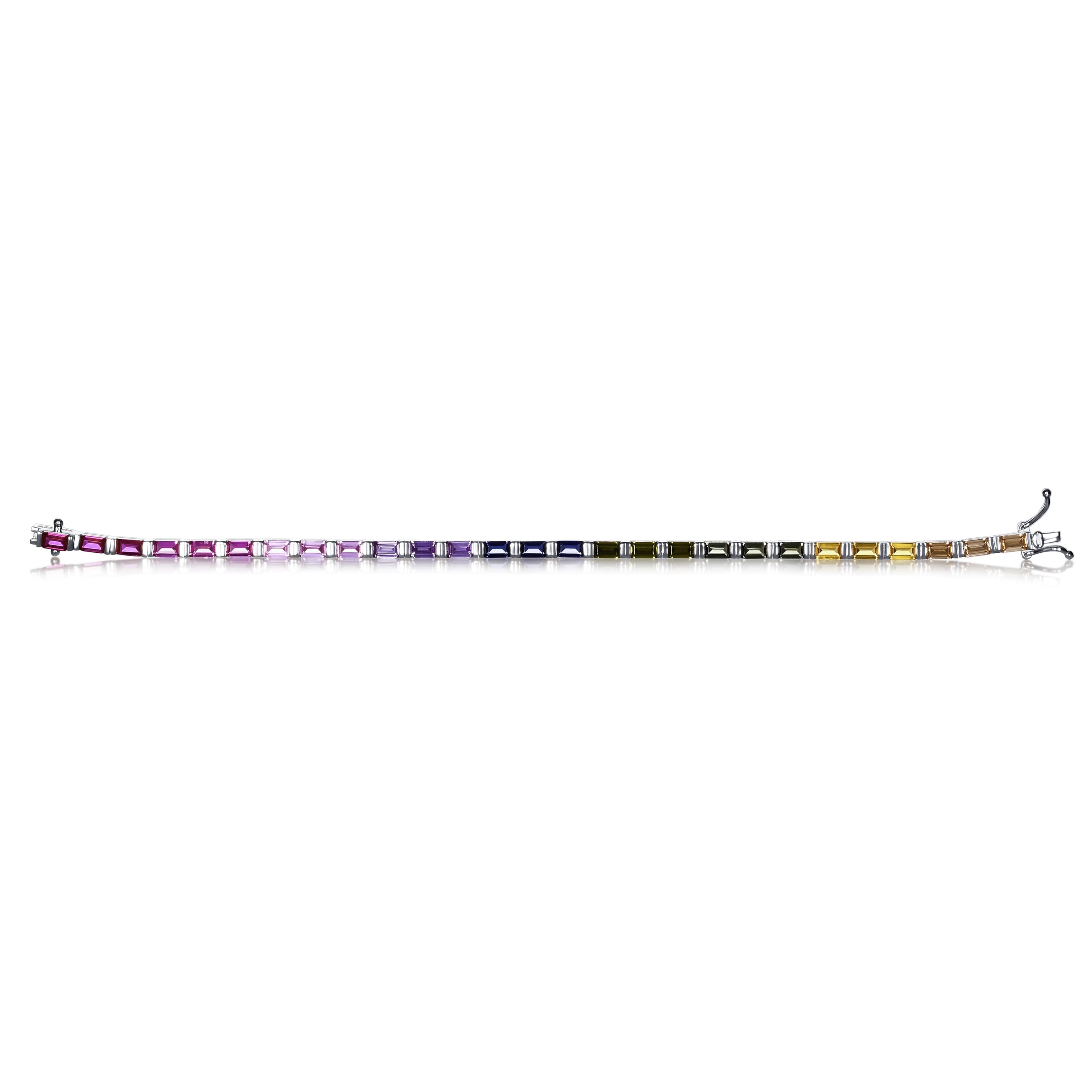 Diamond Treats Bracciale Tennis Donna Argento 925 Arcobaleno con Zirconi Baguette 3x5 mm Multicolore, Braccialetto Elegante Lusso con Chiusura a Scatola Nascosta, Gioiello Donna Colorato Regalo