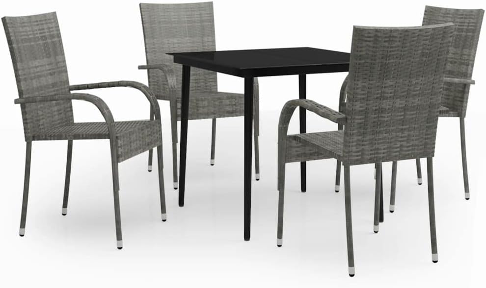 vidaXL Patio Dining Set 5 Piece Garden Outdoor Lawn Yard Terrace Balcony Dining Dinner Table and Chair Seat Seating Furniture Gray and Black