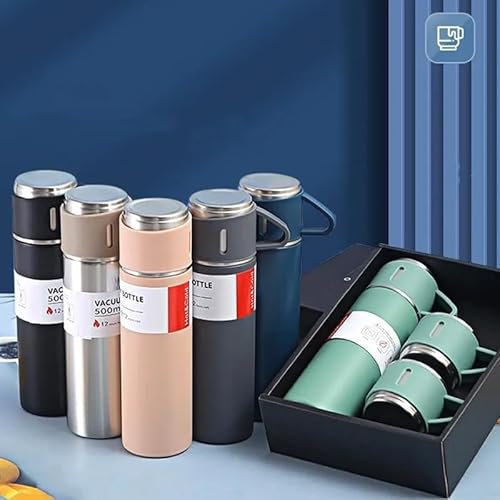 Kit Garrafa Térmica Inox 500ml com 3 Xícaras Para Camping, Viagem, Café, Sopa Utilexis