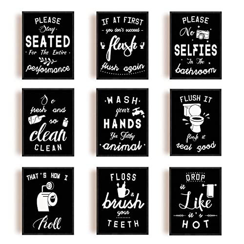 SUPERDANT 9 PCS Bathroom Canvas Wall Art Bathroom Wall Pictures Funny Toilet Wall Decor Poster Toilet Quotes Sign for Restroom Decoration Unframed
