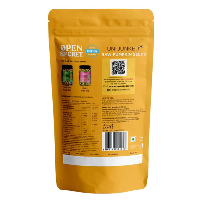 Image of Open Secret Pumpkin Seeds | 500g | Seeds, Pumpkin Seeds 500gm, Raw Pumpkin Seed, Seeds for Eating, Healthy Snacks, Rich in Antioxidant & Protein Rich Seeds, Rich in Fibre, No Preservatives (Pack of 1)