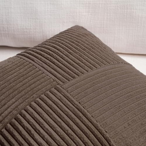 Image of Fancy Homi 2 Packs Dark Brown Decorative Throw Pillow Covers 16x16 Inch for Living Room Couch Bed Sofa, Rustic Farmhouse Boho Home Decor, Soft Corss Patchwork Corduroy Textured Cushion Case 40x40 cm