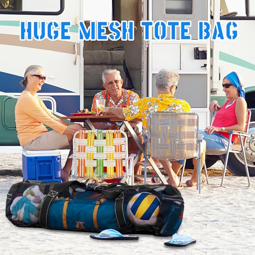 SilverChry Extra Große Netztasche für Tauchen, 90 * 37 * 37cm Tauchen Strand Tasche, Netztasche Handtasche, Faltbare Netztasche für Tauchen, Badetaschen Strandtaschen mit Reißverschluss (Schwarz-XL)