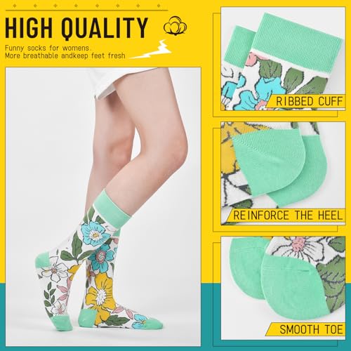 Image of HSELL Womens Novelty Socks with Colorful Flower Design Fancy Gift for Mom Lady Breathable Cotton Socks for Daily Wear