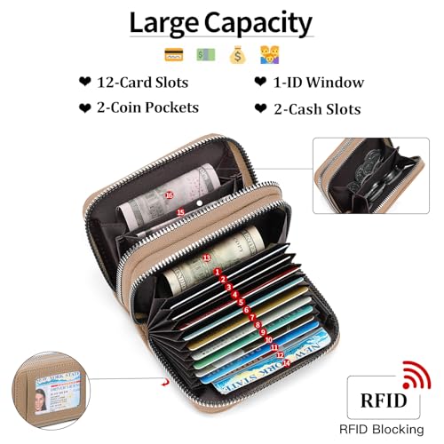 Image of RNIEGA Credit Card Holder Wallet RFID Blocking Leather Small Wallet for Women Double Zipper Wallet with ID Window