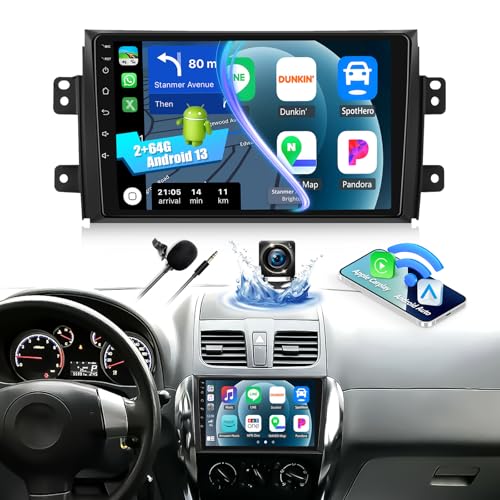 CAMECHO 2G+64G Android 13 Autoradio für Suzuki SX4/Fiat Sedici 2006-2013 mit Carplay/Android Auto, 10.1 Zoll Bildschirm 2DIN Navigation mit Bluetooth WiFi FM/RDS Radio Mirror Link +Rückfahrkamera